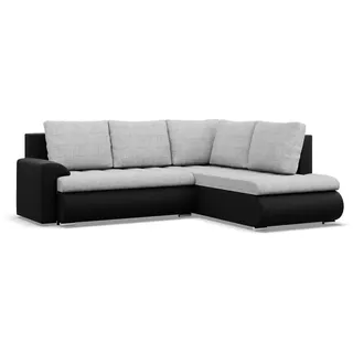 mebligo Rechts Ecksofa mit Schlaffunktion Ottomane, Grau + Schwarz