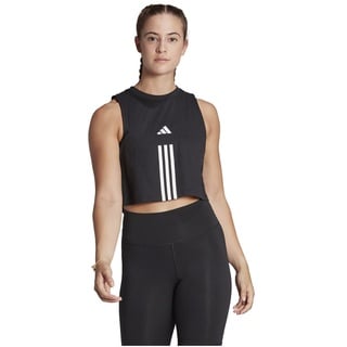 adidas Damen Train Essentials Train Cotton 3-Stripes Crop Tank Top, Black/White, XS