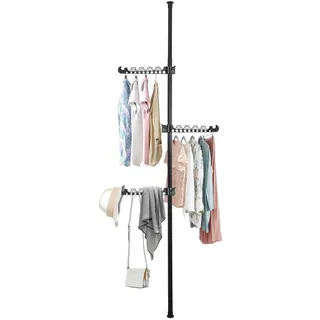 BAOYOUNI Teleskop Kleiderständer mit 3 Armen, Stehend Wäscheständer aus Metall, Höhenverstellbar Teleskopstange Kleiderbügel für Schlafzimmer, Ankleidezimmer, Büro, Boden bis zur Decke, Schwarz