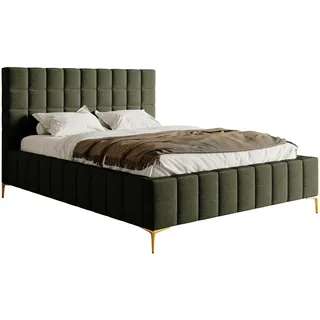 Selsey Polsterbett mit Bettkasten Chenille-Bezug in Olivgrün, 140 cm B: 160 H: 126