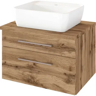 Waschtisch-Unterschrank mit Siphonausschnitt 60 cm inkl. Keramik Aufsatzwaschbecken TAREE-03 in wotaneiche Nb.