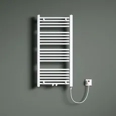 Mai & Mai Badheizkörper Elektrisch 60x100 cm weiß, Handtuchwärmer für Strom, Handtuchtrockner Röhrenheizkörper mit Heizstab 600W