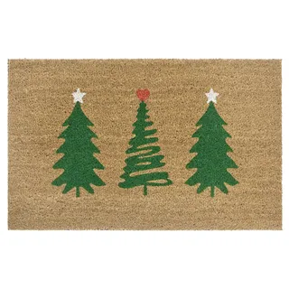 HANSE HOME Kokos Decorated Pine Trees, Türmatte« rechteckig 15 mm Höhe Weihnachten Schmutzfangmatte, Outdoor, Rutschfest, Innen, Kokosmatte Weihnachtsbaume Grün, Fußabtreter für Flur, Eingangsbereich - 45x75cm