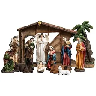 DRW Geheimnis Geburt 11 Stücke Klassik und Portal mit Könige, Engel, Hirte und Tiere aus Harz, handbemalt, 24 cm hoch, Alto