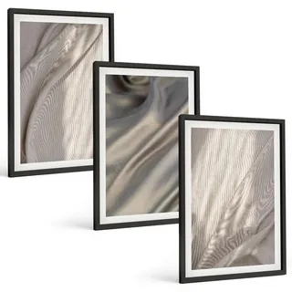 Tulup Bilder SET 3er Set - 40x60 cm Schwarzer Rahmen - Nahaufnahme von natürlichen Boho-Stoffen , Kunststoff , Rechteckig , 40x60 cm , einfache und schnelle Anbringung , Bilder & Rahmen, Bilder