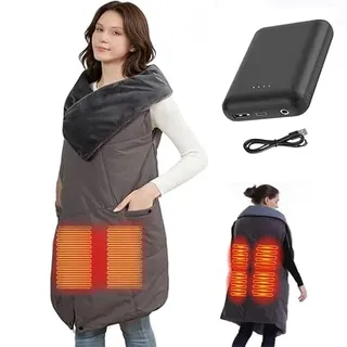 ZUSKYZU Heizdecke Kabellos mit 7.4V Akku für Herren Damen, Elektrische Wärmekissen Tragbar Beheizter Schal für Zuhause, Büro, Reisen, Wandern