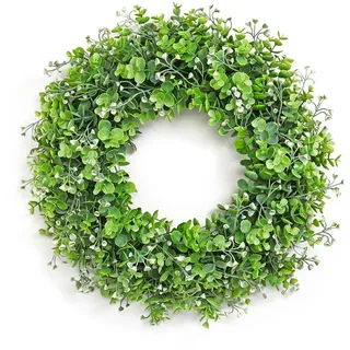 UXORSN Kranz für die Haustür 51cm Große Künstliche Eukalyptus Kranz Frühlings Sommer Deko Türkranz mit Weiße Blume Grüner Blatt Willkommen Kränze für Drinnen Draußen Wand Fenster Heimdekoration