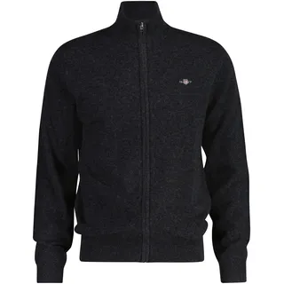 GANT Strickjacke »EXTRAFINE LAMBSWOOL ZIP CARDIGAN« mit Logostickerei, schwarz