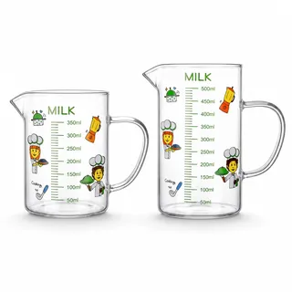 Cuxawamiyo Messbecher Glas, Messbecher Set Glas 350 ml und 500 ml, Glas Messbecher Mit Ml Skala, Messkanne Aus Glas Mit Cartoon Motiv Für Backen Und Kochen