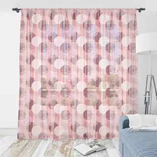 ABAKUHAUS Abstrakt Wandteppich, Runde Motive mit Streifen Tupfen und Animal Prints, Wohnzimmer Schlafzimmer seidiges Satin Wandtuch, 240 cm x 274 cm, Blasser Kastanienbraun Korallenrot - Bunt