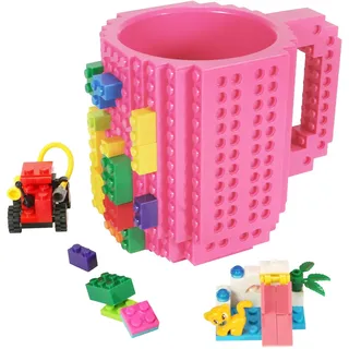 Lumsburry Build-on Bricks Tassen Becher, Kreative DIY Kaffeetasse Baustein Kaffee Tee Trinken Spaß Trinken Geschenk (Rosa rot)