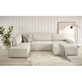 Home Affaire Wohnlandschaft SHERWOOD XXL 329 cm, U-Form, Schlafsofa,«, Schlaffunktion m. Bettkasten (194x139 cm), Cord, Vintage, Samtvelours, beige