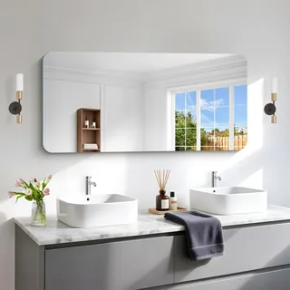 NIMURY Rechteckig Wandspiegel, 120x60 cm Rahmenlos Badezimmerspiegel mit Abgerundeten Ecken,Spiegel Rechteckig für Badezimmer, Schlafzimmer, Wohnzimmer, Hängt Horizontal oder Vertikal