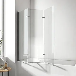 EMKE Duschwand für Badewanne 120x140 cm, Badewannenaufsatz 3-teilig Faltbar Badewanne Duschwand, Duschtrennwand für Badewanne Badewannenfaltwand 6 mm Sicherheitsglas Duschabtrennung Badewanne