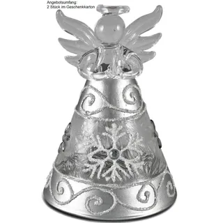 2 GLAS ENGEL ANHÄNGER 8 cm silber + Eiskristalle neu Christbaumschmuck Glasengel