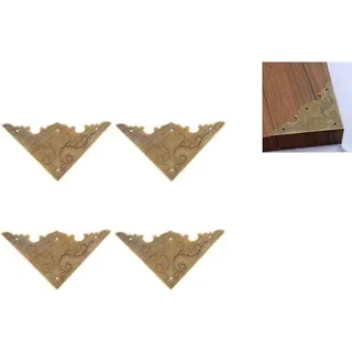 Antik-Abdeckung für Möbelwinkel - Messing-Einbaudekoration - Holz-Schmuckbox - Vollständiger Schutzsatz für Möbel - Metallische Eckenabdeckung - Viererpack - Bücherwinkel-Schutzsatz