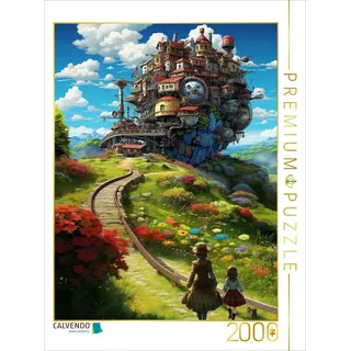CALVENDO Puzzle Eisenbahnschloss im Anime Manga Style | 2000 Teile Lege-Größe 90x67cm Foto-Puzzle für glückliche Stunden
