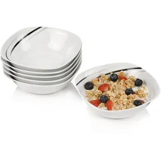 Sänger Müslischalen SET Bilgola Black Lines - 6 teilig aus Porzellan , Keramik , 14x4.5x14 cm , kratzfest , Geschirr, Schalen & Schüsseln, Müslischalen