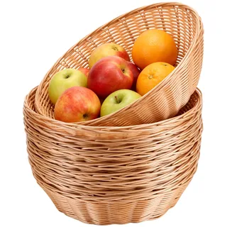 CHUIFAI 10 Stück Brotkorb Rund Geflochten, 24 x 6 cm Rattan Brötchenkorb zum Servieren, Flechtkorb Kunststoff für Restaurant, Picknick, Küche
