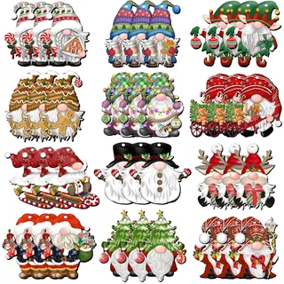 HTTDSLF 36 Stück Weihnachten Anhänger Wichtel Set, Weihnachtsdeko mit Schnur, Lustige Zwerge mit Weihnachtsmützen und Geschenke, für Baumschmuck Christbaum Dekoration Usw (2)