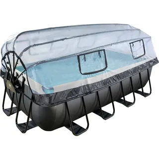 EXIT TOYS Black Leather Pool Set 400 x 200 x 100 cm inkl. Sandfilteranlage, Filterpumpe, Abdeckung, Poolleiter, Reparaturset