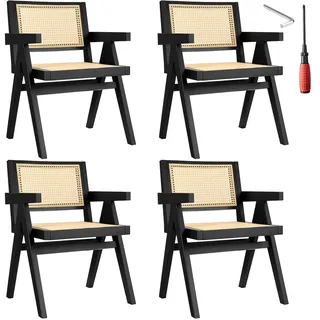 Tectake Armlehnstuhl Rattan schwarz 4er Set