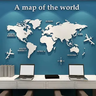 Wandaufkleber Wandtattoo 3D DIY Weltkarte Sticker Familie Wandbilder Wandkunst für Hause Wohnzimmer Schlafzimmer (Weiß,L:180x100cm)