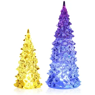 com-four® 2-teiliges Deko-Tannenbaum-Set aus Acryl mit LED-Licht - tolles Stimmungslicht für Weihnachten - batteriebetriebener Weihnachtsbaum mit Farbwechsel - Moderne Raum-Deko (2 Stück - bunt)