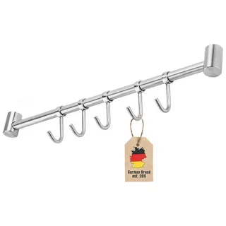 Intirilife Hängeleiste mit 5 Haken - Silberfarben - Metall , 3.4x2.2x36 cm , Küchenzubehör, Küchenhelfer, Küchenutensilien