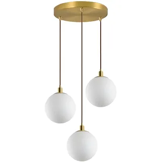 HJXDtech Minimalist 3 Lichter Matt Weiß Glaskugel Pendelleuchten Cluster Moderne E27 Messing Geflochtene Flex Draht Hängelampe Deckenleuchte für Schlafzimmer Salon Küche