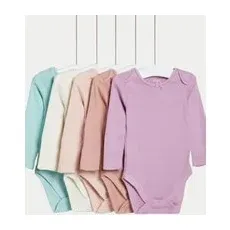 M&S Collection Lot de 5bodys 100% coton (jusqu'au 3ans) - Pink Mix, Pink Mix - TINY