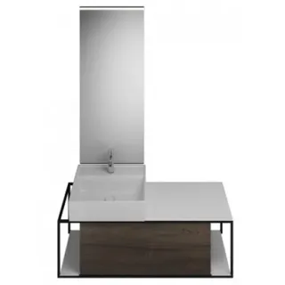 burgbad Junit Set Keramik-Waschtisch inklusive Waschtischunterschrank, Version links, inklusive Leuchtspiegel SFLF120, Breite: 1200mm, SFLF120LF3152G0175, Farbe: Marone Dekor Trüffel / Marone Dekor