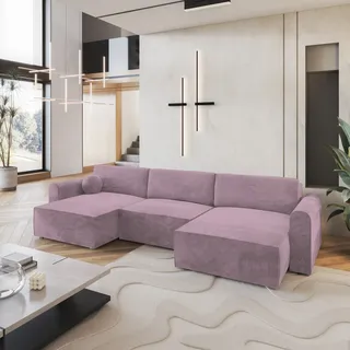 Masseno Ecksofa FENTO M mit Schlaffunktion U-Form, Sofa mit Bettkasten, Wohnzimmersofa, Couch, Soffa, Bettsofa, Couchgarnitur- Lila, MONOLITH 62 - Lila