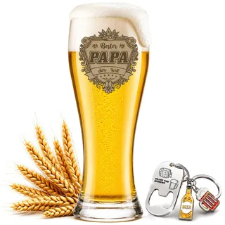 BeBeiZi Bierglas für Papa – Bester Papa der Welt Geschenk zum Vatertag, Geburtstag & Weihnachten – Weizenglas 460ml – Hochwertige Geschenkidee für Väter & Männer