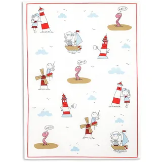 KRACHT, Halbleinen Geschirrtuch, Druckmotiv Wattwurm, ca. 50/70 cm