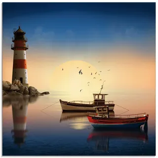 Artland Glasbild »Kleiner Hafen mit Leuchtturm« Gebäude 1 Stk. tlg. in verschiedenen Größen, blau