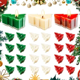 24 Stück Weihnachten Teelichter - Handgefertigte Exquisite Christbaumkerzen mit Transparent Halter - 8 Rot, 8 Grün, 8 Weiß - Adventsdeko, Weihnachtskerzen Set für Haus Weihnachten Dekoration Geschenke