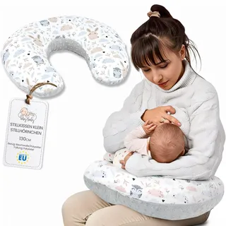 Totsy Baby Stillkissen klein Mond Minky 130 cm - Nursing und Breastfeeding Pillow Stillmond Stützkissen Stillhörnchen kleines Still Kissen und Lagerungskissen beim Stillen Oeko-Tex Eulen Grau B