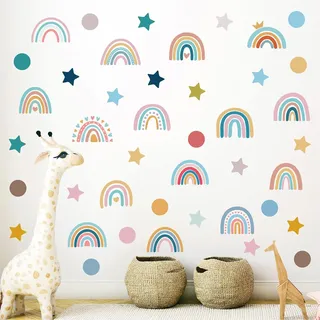GVEYIQK Regenbogen Wandtattoo, Kinderzimmer Deko, Wandsticker Herzen, Boho Wandaufkleber, Babyzimmer Wanddeko, Wandtattoo Mädchenzimmer