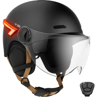 casr Glow Fahrradhelm Damen Herren mit Licht und Visier, Fahrradhelm Erwachsene – LED Helm E-Bike, Roller, Blinker, Fernbedienung, USB-C, abnehmbare Ohrpolster, verstellbar, Größe L,