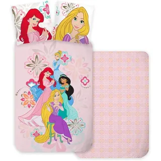 Bettwäsche Disney Prinzessinnen für Babybett oder mitwachsendes Bett, wendbarer Bettbezug, 100 x 135 cm + Kissenbezug 40 x 60 cm, 100 % Baumwolle