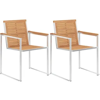 Prolenta Premium  Gartenstühle 2 Stk. Massivholz Teak und Edelstahl - Braun