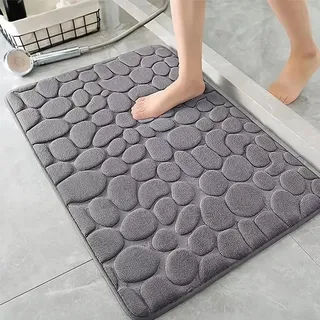 AMFUN Memory Foam Badezimmer Badeteppiche, Memory Schaum Badematte, Waschbar Badematte, 40x60CM Saugfähige Badvorleger, Maschinenwaschbar (Dunkelgrau)