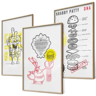 canvea SpongeBob Poster Set – 3er Set Krusty Krab Diner-Look Bilder für die Küche Popkultur Wanddeko
