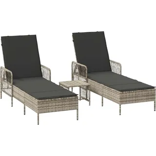 vidaXL Sonnenliege 2-Person 2 pcs Hellgrau 35 x 35 x 32cm Poly-Rattan - Hellgrau
