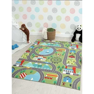 The CarPET Teppich THE CARPET "Happy Life", grün, B:120cm H:4mm L:160cm, Polyester, Teppiche, Teppich, Life Kinderzimmer Teppich Spielteppich pflegeleicht