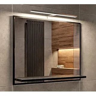 hajduk furniture Badspiegel mit Beleuchtung Schwarz H:50 x B:60 cm - Bathroom Mirror - Badezimmer Spiegel Rechteckig mit Ablage und LED - Wandspiegel - Schwarz