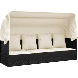 vidaXL Outdoor-Loungebett mit Dach und Kissen Schwarz Poly Rattan - Schwarz, Beige, Weiß