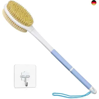 horjor Rückenbürste zum Duschen, Badebürste mit Langem Stiel 44cm Duschbürste Rücken, Körperbürste mit Naturborsten für Dusch Bürste Feuchten oder Trockenen Rücken Körperbürste