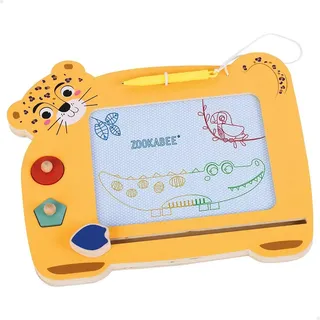 Woomax - Magnettafel aus Holz, Malen in 4, 2 Stempeln, Radiergummi und Stift, Leoparden-Design, Spielzeug Kinder 3 Jahre, Lernspiele, Kindertafeln, FSC (47586)